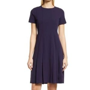 NWT TAHARI ASL Women's Fit & Flare Stretch Crepe Dress in Navy